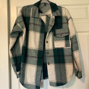 ZAFUL Women's Plaid Long Sleeve Shirt Button Down Wool Blend Thin Jacket Blouse